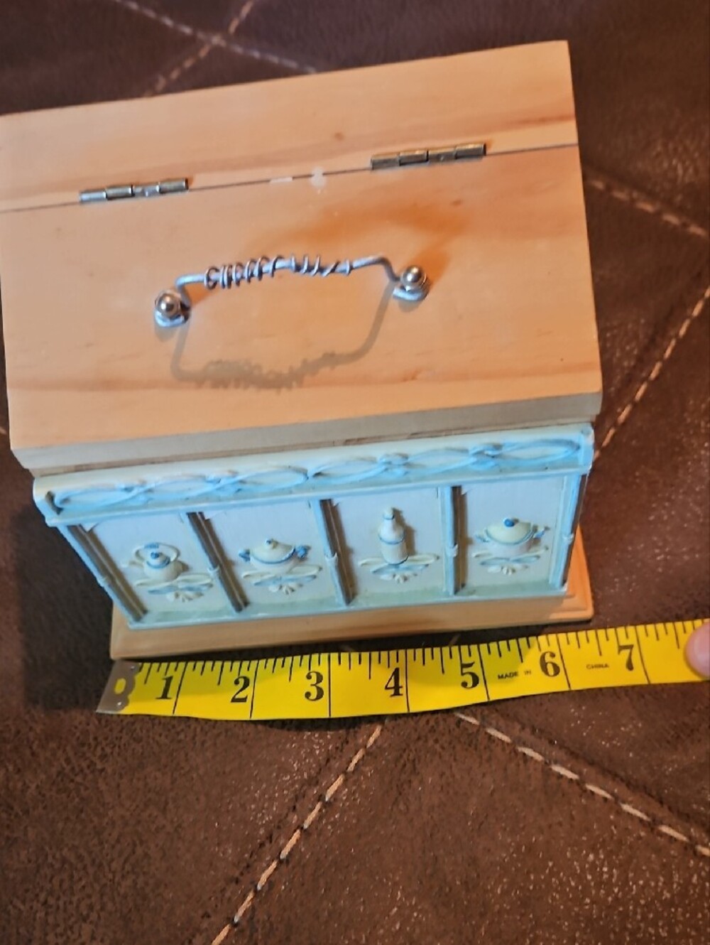 Wooden Recipe Box with Decorative Cottagcore Front in Cream and Natural Wood - Picture 10 of 13